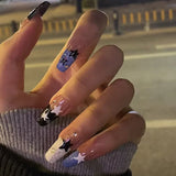 (Pack of 24) /box Fake French y2k Nails Press On Long Stiletto Almond Shape Wearable False Nails With Stars Designs Full Cover Nail Tips
