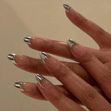 (Pack of 24) /box Fake French y2k Nails Press On Long Stiletto Almond Shape Wearable False Nails With Stars Designs Full Cover Nail Tips
