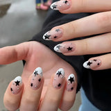 (Pack of 24) /box Fake French y2k Nails Press On Long Stiletto Almond Shape Wearable False Nails With Stars Designs Full Cover Nail Tips