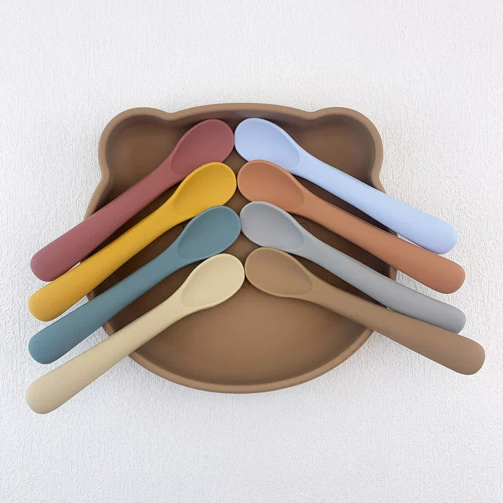(Pack of 2) Baby Learning Spoons Silicone Utensils Set Newborn Feeding Spoon Set Cute Toddler Scoop Weaning Cutlery Children’S Tablewar