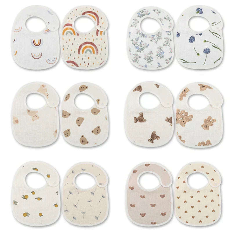 (Pack of 2) /set Cotton Waterproof Baby Bibs Summer Infant Bib Newborn Burp Cloths Bandana for Kids Boys Girls Soft Feeding Saliva Towel