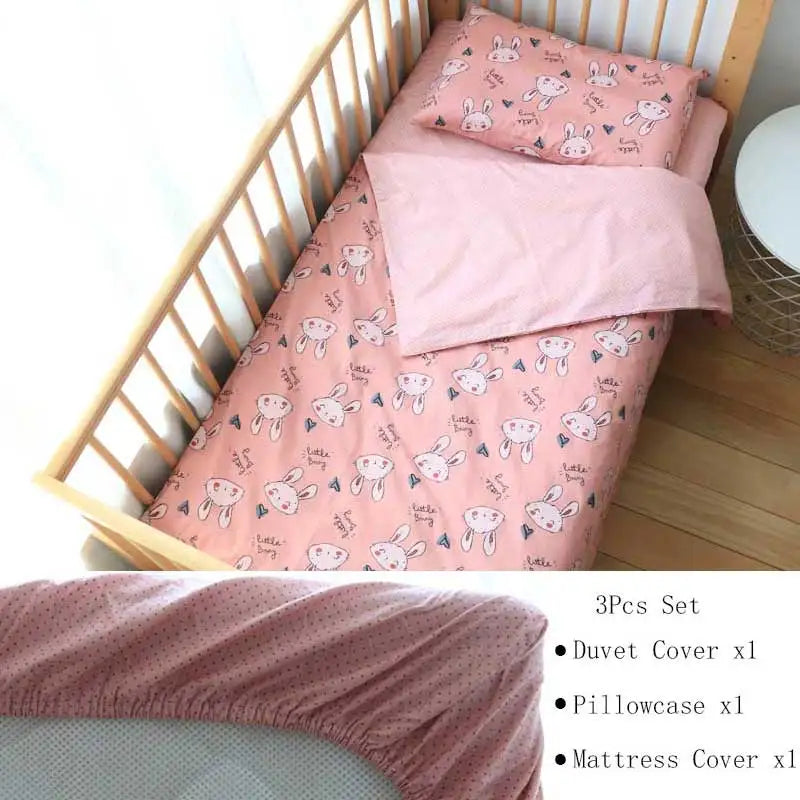 (Pack of 3) Baby Crib Bedding Set Cotton Bed Linens Boy Girl Cot kit Include Pillowcase Sheet Duvet Cover Children Room Decoration