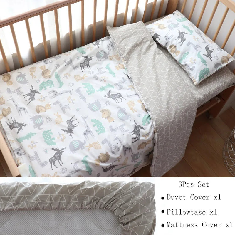 (Pack of 3) Baby Crib Bedding Set Cotton Bed Linens Boy Girl Cot kit Include Pillowcase Sheet Duvet Cover Children Room Decoration