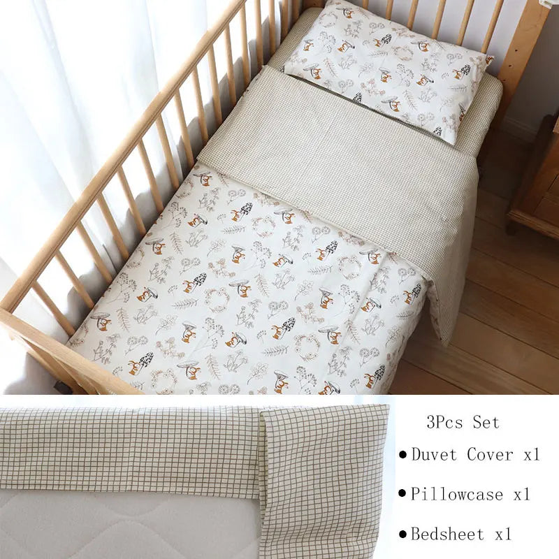 (Pack of 3) Baby Crib Bedding Set Cotton Bed Linens Boy Girl Cot kit Include Pillowcase Sheet Duvet Cover Children Room Decoration