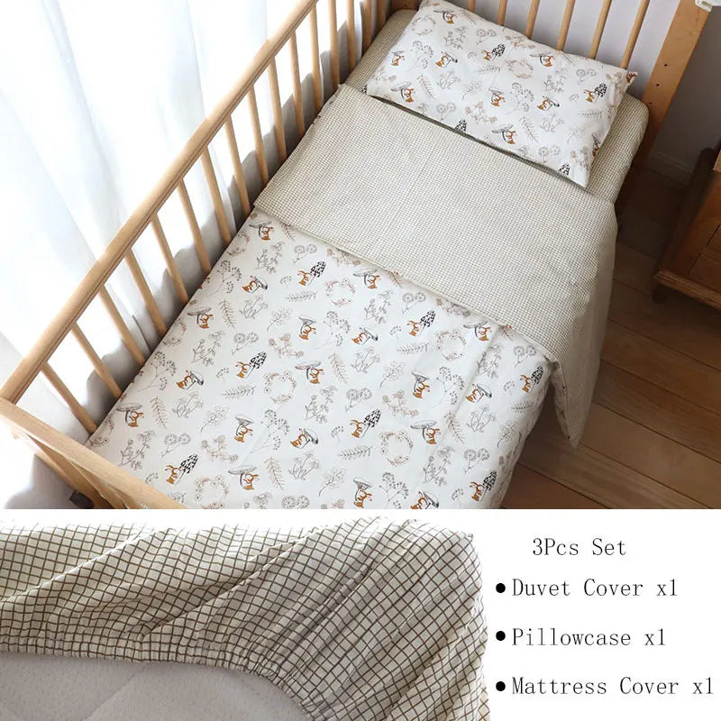 (Pack of 3) Baby Crib Bedding Set Cotton Bed Linens Boy Girl Cot kit Include Pillowcase Sheet Duvet Cover Children Room Decoration