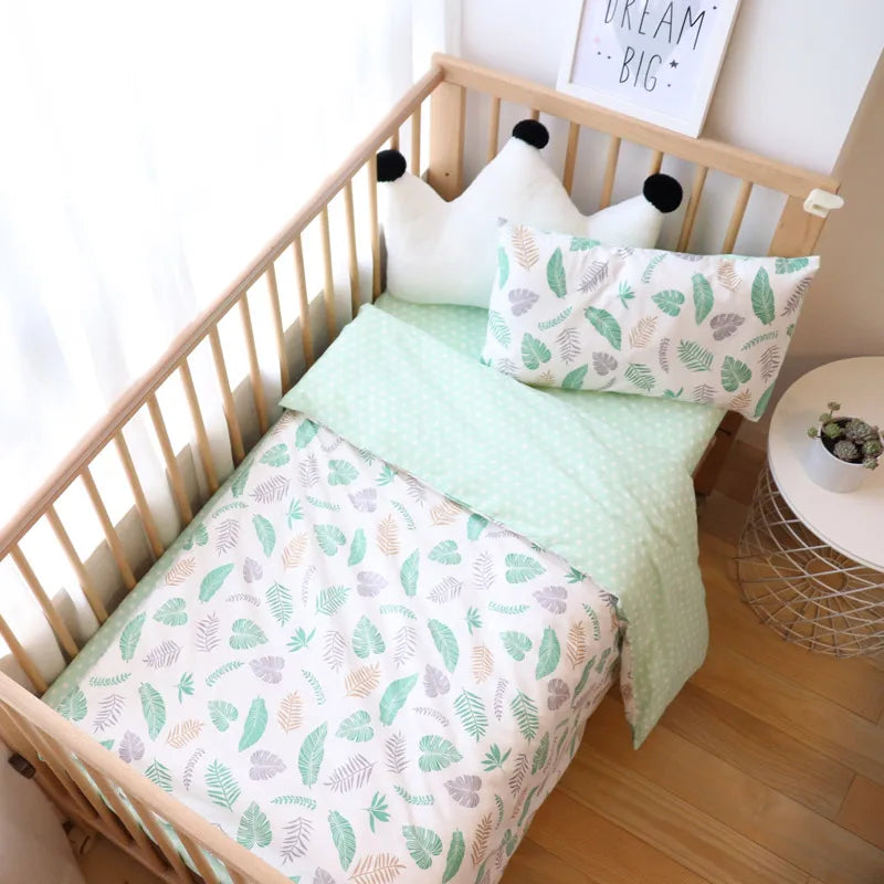 (Pack of 3) Baby Bedding Set For Newborns Star Pattern Kid Bed Linen For Boy Pure Cotton Woven Crib Bedding Duvet Cover Pillocase Sheet