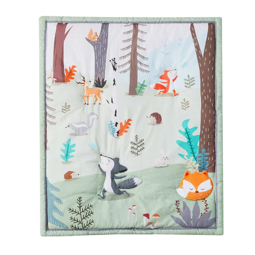 (Pack of 3) Microfiber Crib Bedding Set Forest And Animal Designs For Boys and Girls Baby Quilt Includes Quilt Crib Sheet, Crib Skirt