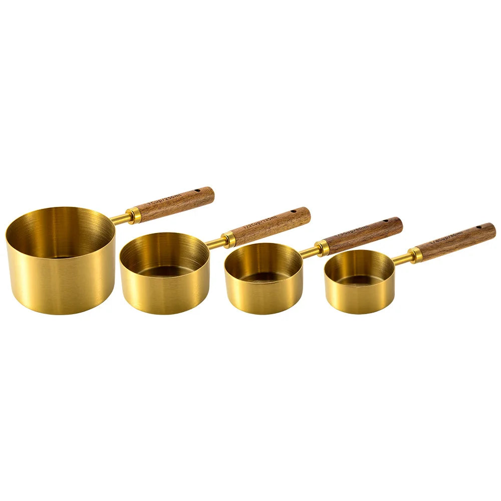 (Pack of 8) 4/ Kitchen Baking Tools Bakeware Measuring Tools & Scales Set Stainless Steel Measuring Cups and Spoons With Wooden Handle