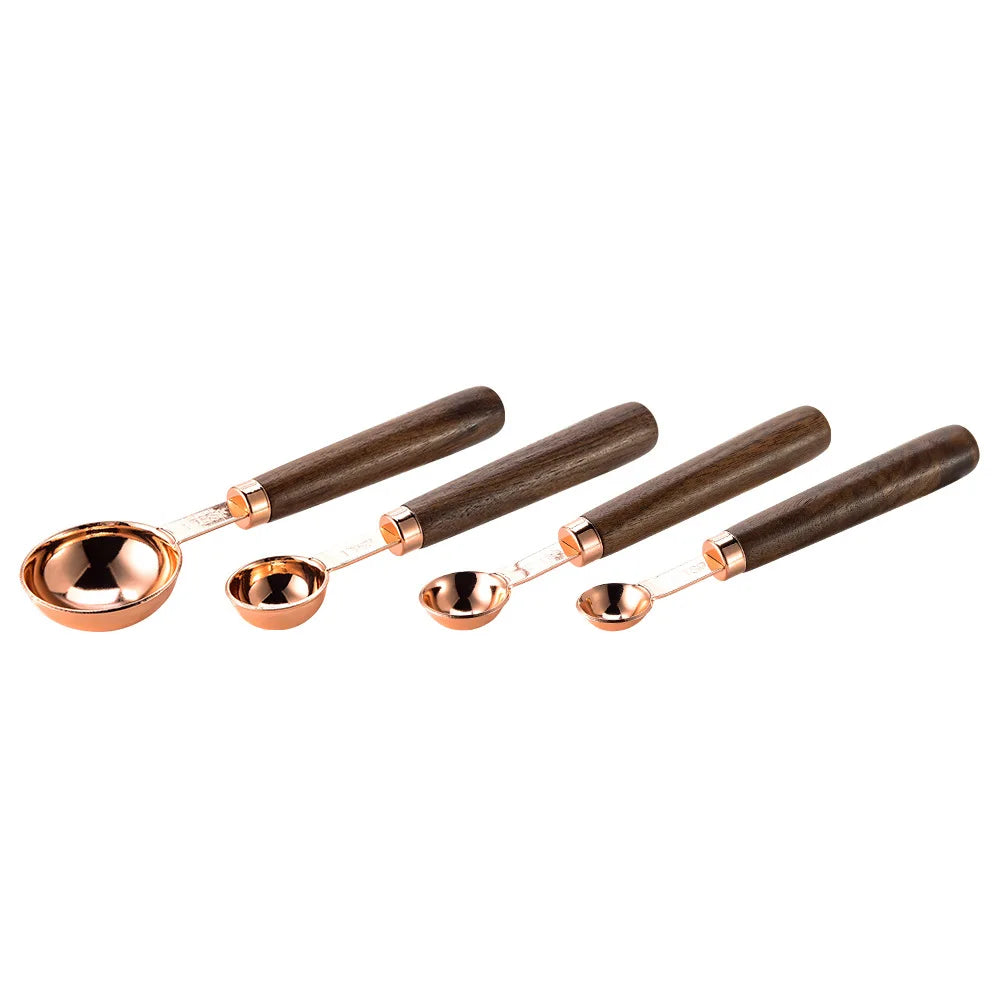 (Pack of 8) 4/ Kitchen Baking Tools Bakeware Measuring Tools & Scales Set Stainless Steel Measuring Cups and Spoons With Wooden Handle