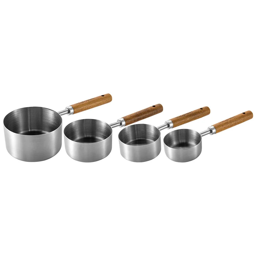 (Pack of 8) 4/ Kitchen Baking Tools Bakeware Measuring Tools & Scales Set Stainless Steel Measuring Cups and Spoons With Wooden Handle