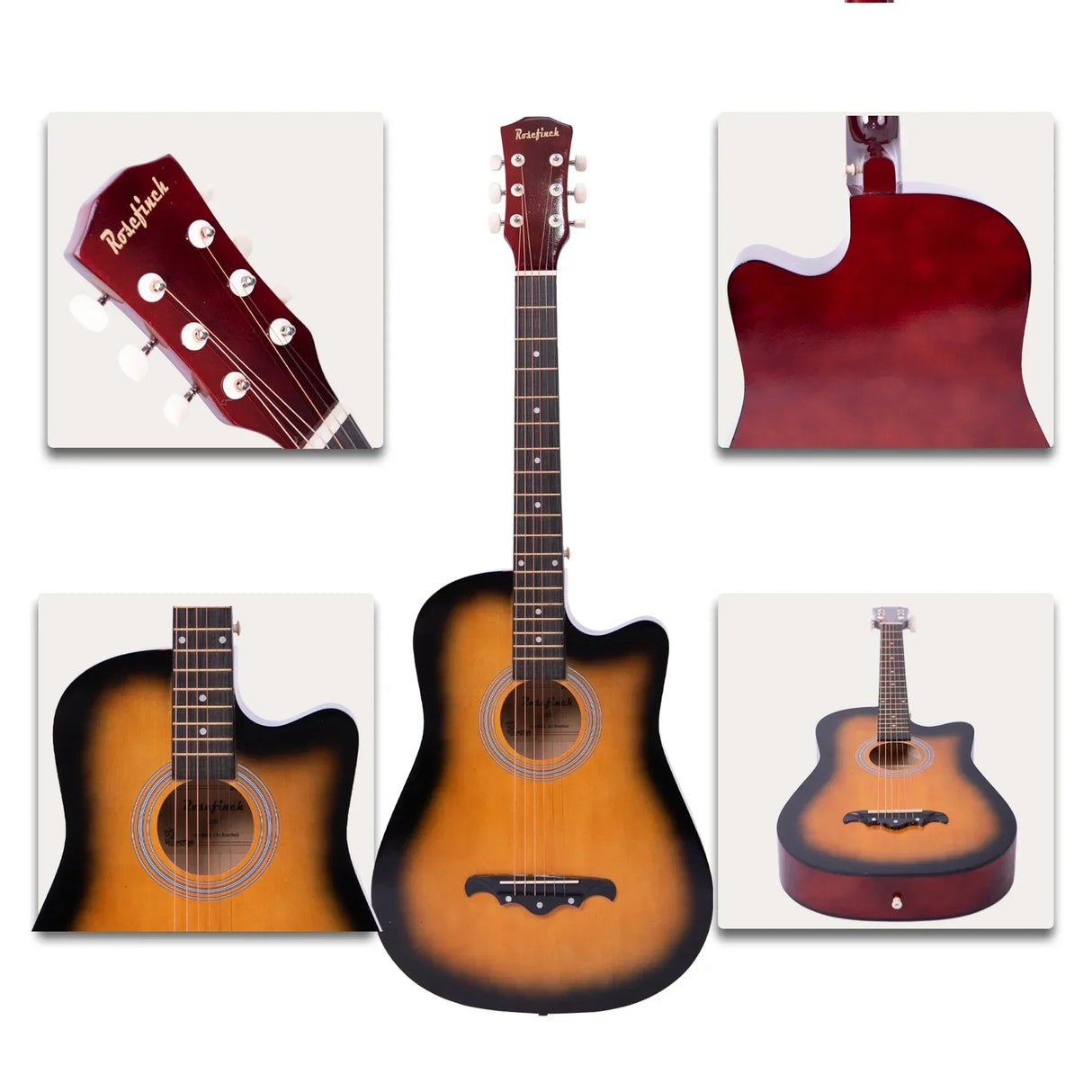 41/38 Inch Acoustic Guitar for Travel Beginners Adults Kit with Capo Picks Bag 6 Steel Strings Guitarra for Teens AGT16