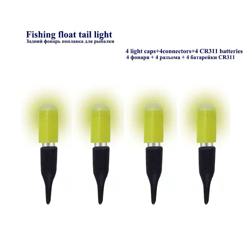4Sets Electric Fishing Floats Tail LED Electronic Light+4 CR311+1 Bag Hooks Luminous Drifting LED Light Fishing Accessories