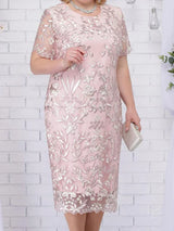 4xl 5xl Plus Size Summer Dresses for Wedding Guest Women's Short Sleeve Lace Floral Elegant Bodycon Formal Party Dresses