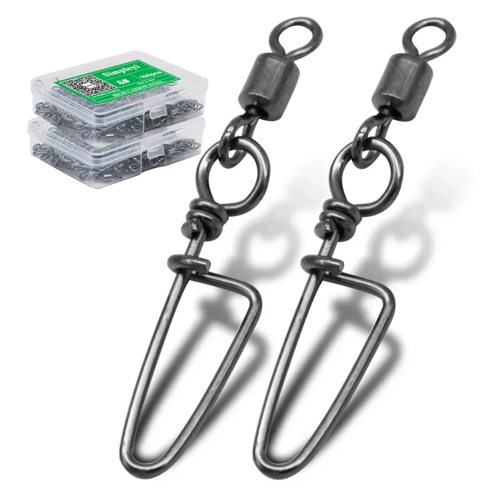 (Pack of 100) 50-/ 1box Fishing Connector Swivels Interlock Pin Rolling Swivel With Hooked Snap For Fishhook Lure Fishing Accessories