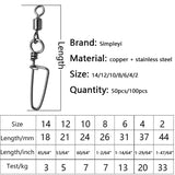 (Pack of 100) 50-/ 1box Fishing Connector Swivels Interlock Pin Rolling Swivel With Hooked Snap For Fishhook Lure Fishing Accessories