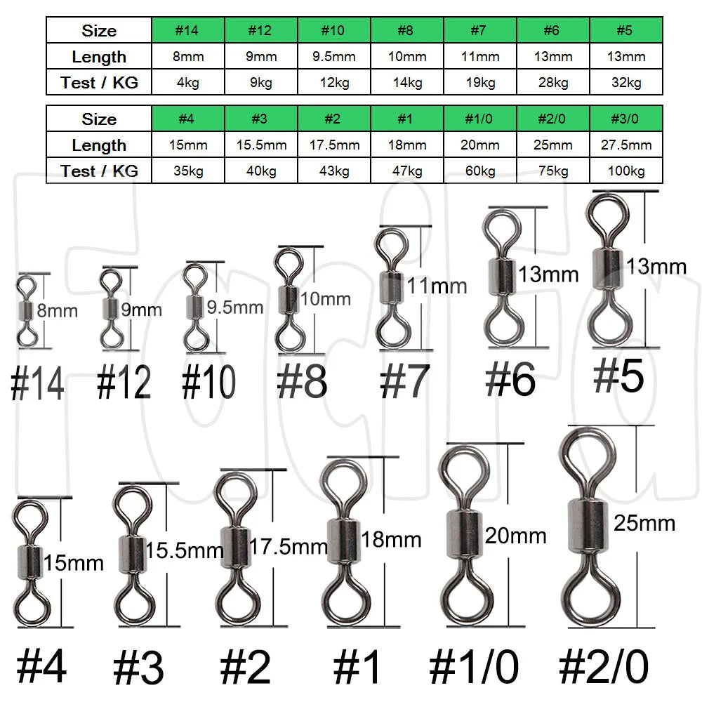 (Pack of 500) Bearing Swivel Fishing Connector Stainless Steel Carp Fishing Accessories Snap Fishhook Lure Solid Ring Swivel Tackle