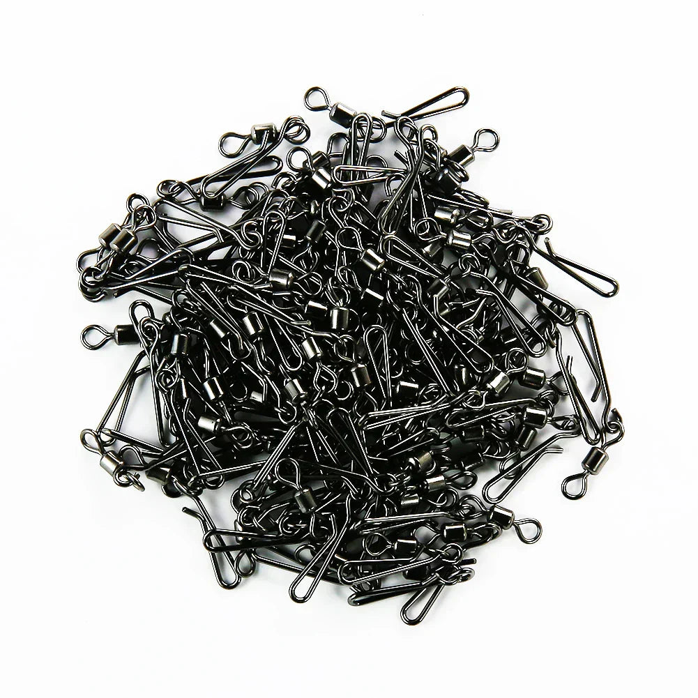 (Pack of 50) Box Rolling Swivel With Hanging Snap Fishing Tackle Fishhooks Lure Line Bait Fishing Connector Carp Solid Rings Swivels
