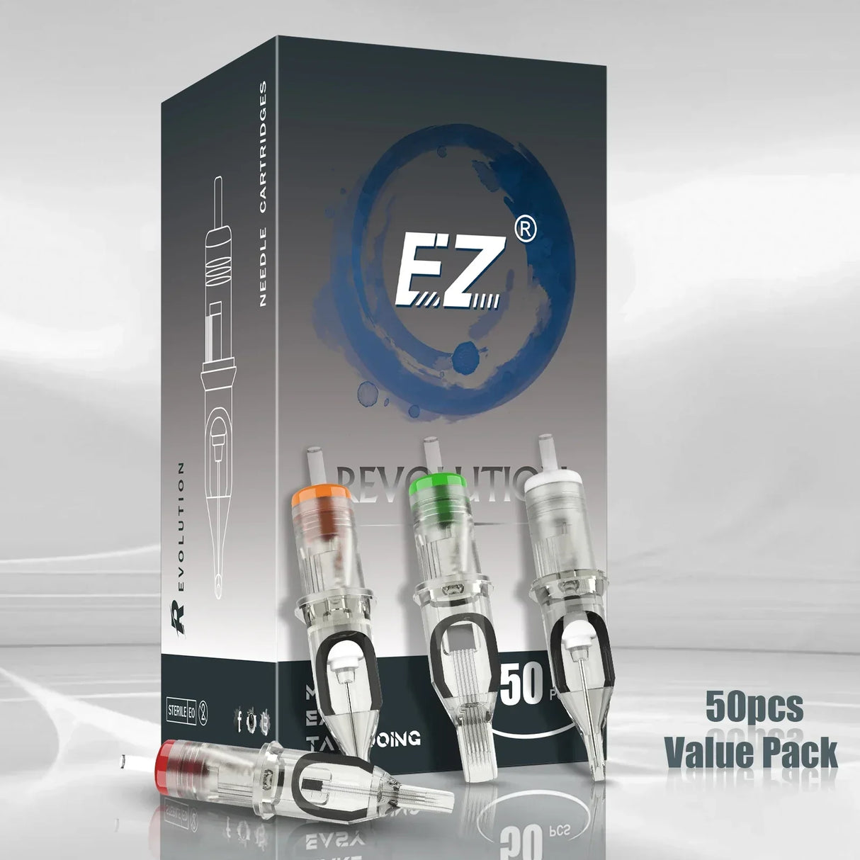 (Pack of 50) EZ Revolution Cartridge Tattoo Needles Permanent Makeup 0.30mm /0.35mm RL RS M1 RM for Rotary Cartridge Tattoo Machine Pen