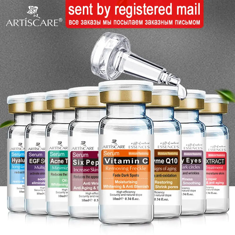 (Pack of 8) ARTISCARE Serum for Face Whitening Anti Wrinkles Hyaluron Acid Anti Aging Vitamain C Essence Acne Skin Care Facial Product