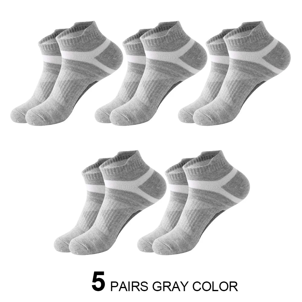 5 Pairs High Quality Socks Men Summer Outdoor Casual Cotton Socks Short Breathable Black Ankle Socks Run Sports Socks Size 38-45