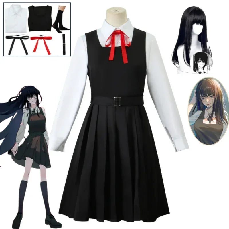 Anime Gaun Kostum Chainsaw Man Cosplay Mitaka Asa Seragam JK School Uniform Women's Shirt Uniform Dress Halloween Party Set