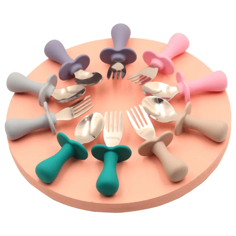 Baby Candy Colour Tableware Set Utensil 316 Stainless Steel Toddler Dinnerware Cutlery Cartoon Infant Food Feeding Spoon Fork