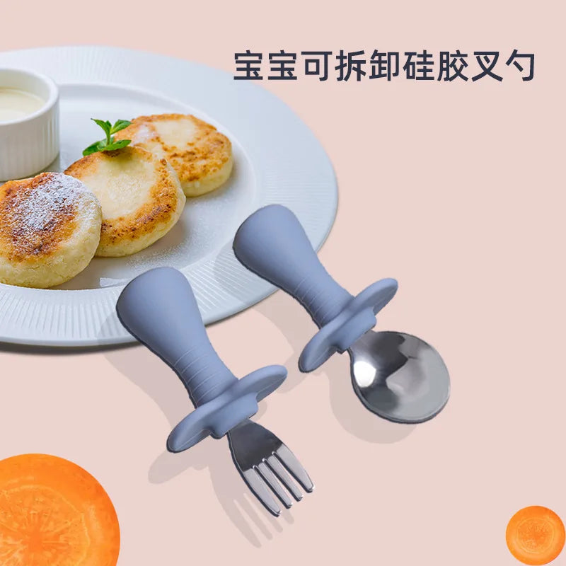 Baby Candy Colour Tableware Set Utensil 316 Stainless Steel Toddler Dinnerware Cutlery Cartoon Infant Food Feeding Spoon Fork
