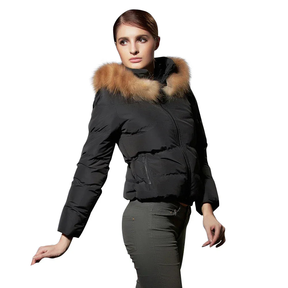 COUTUDI Women Winter Down Coat With Fur Hooded Puffer Jacket Ladies Short Warm Puffer Coat Female Vintage Parka Outerwear Outfit