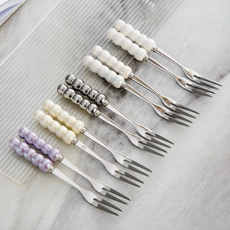 Ceramic Fruit Fork Organizer Desktop Kitchen Storage Stainless Steel Salad Fork Table Props Lunch Children Home Table Accessorie