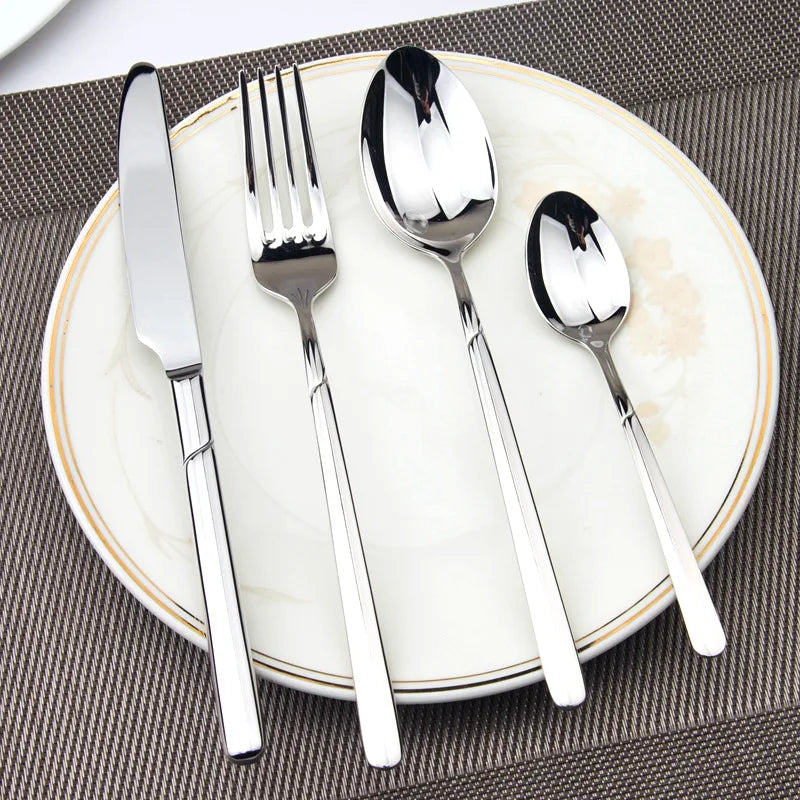 (Pack of 24) Cozy Zone Dinnerware Set Luxury Cutlery Steel Set Quality Tableware Knives Forks Dining Dinner Set Western Food Restaurant