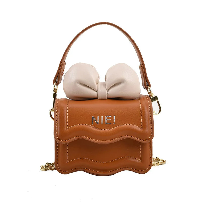 Cute Children's Handbag for Girls Vintage PU Leather Bow-Knot Messenger Purse Bag Girls Single Strap Crossbody Purse Baby Items