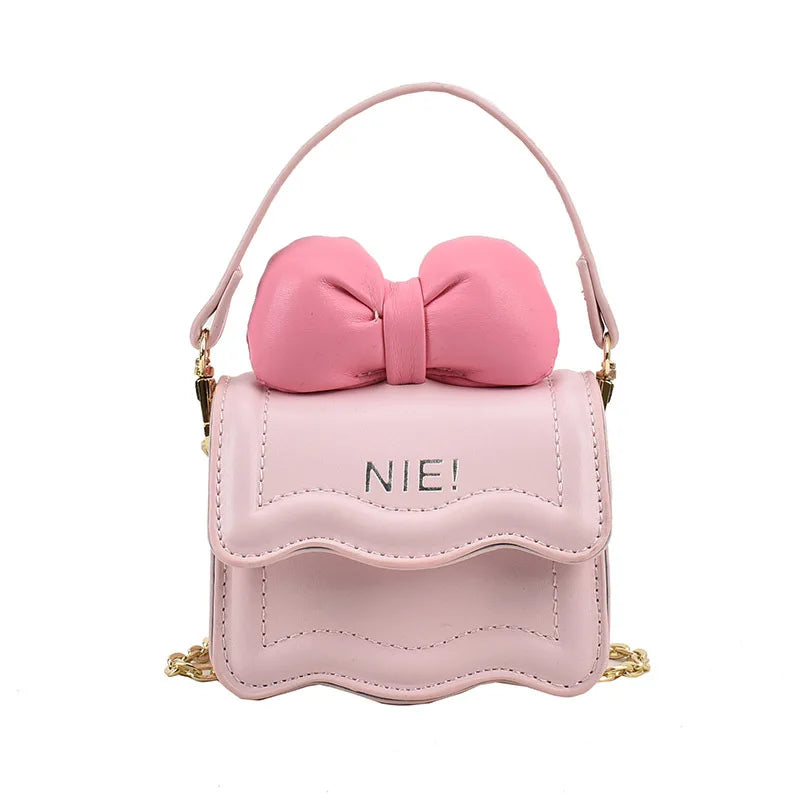 Cute Children's Handbag for Girls Vintage PU Leather Bow-Knot Messenger Purse Bag Girls Single Strap Crossbody Purse Baby Items