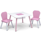 Delta Children 4-Piece Toddler Playroom Set, Pink/White school desk and chair kid table and chair