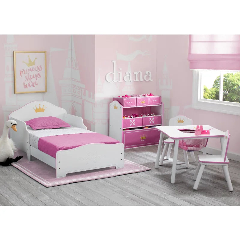 Delta Children Princess Crown Wood Toddler Bed, Greenguard Gold Certified, White/Pink wooden bed kid bed