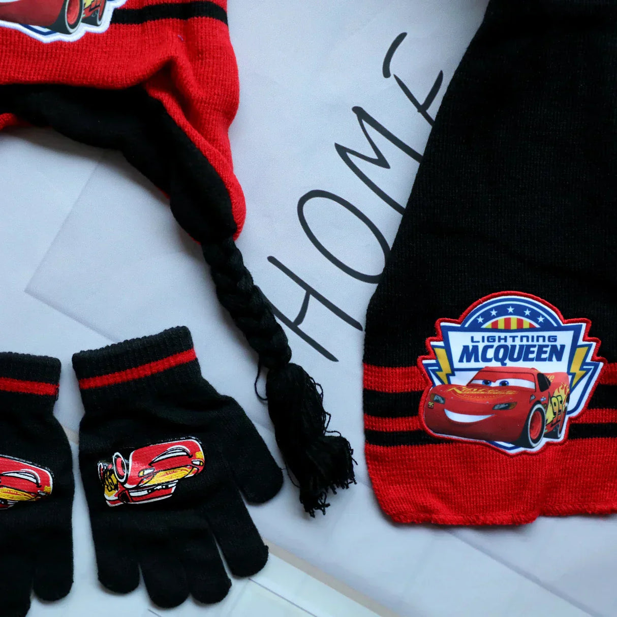 Disney Autumn Winter Cute Children Cars Cartoon Scarf Hat glove three-piece Warm Boy Girl Plush ear protection cap Child hat