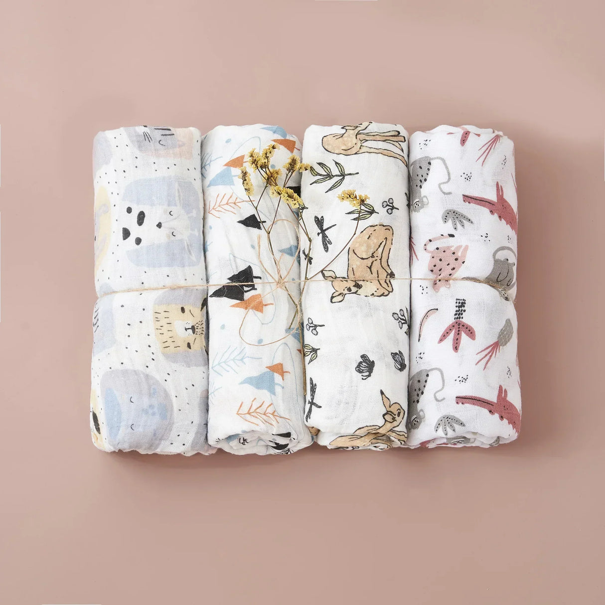 (Pack of 4) Elinfant Rainbow Color 100% Cotton Gift Set Popular Muslin Swaddle Blankets Bamboo Cotton Newborn Baby Bath Towel Wrap