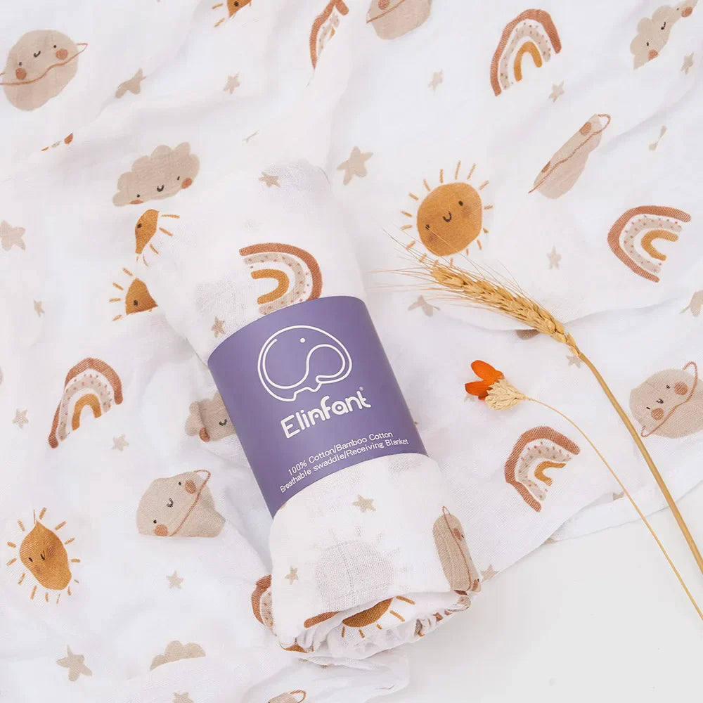 (Pack of 4) Elinfant Rainbow Color 100% Cotton Gift Set Popular Muslin Swaddle Blankets Bamboo Cotton Newborn Baby Bath Towel Wrap