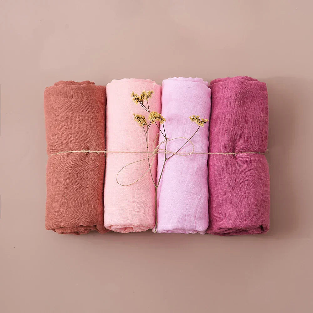 (Pack of 4) Elinfant Rainbow Color 100% Cotton Gift Set Popular Muslin Swaddle Blankets Bamboo Cotton Newborn Baby Bath Towel Wrap