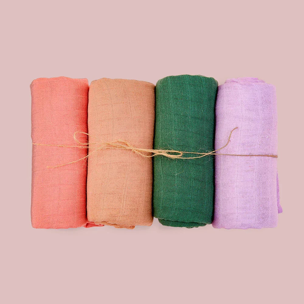 (Pack of 4) Elinfant Rainbow Color 100% Cotton Gift Set Popular Muslin Swaddle Blankets Bamboo Cotton Newborn Baby Bath Towel Wrap