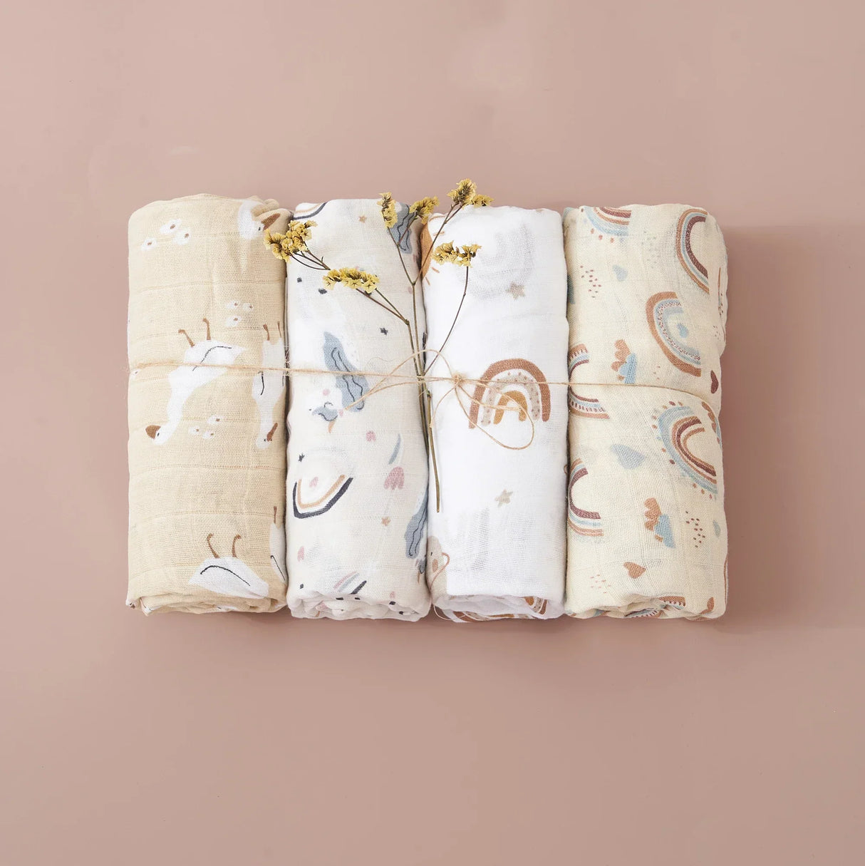 (Pack of 4) Elinfant Rainbow Color 100% Cotton Gift Set Popular Muslin Swaddle Blankets Bamboo Cotton Newborn Baby Bath Towel Wrap