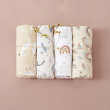 (Pack of 4) Elinfant Rainbow Color 100% Cotton Gift Set Popular Muslin Swaddle Blankets Bamboo Cotton Newborn Baby Bath Towel Wrap