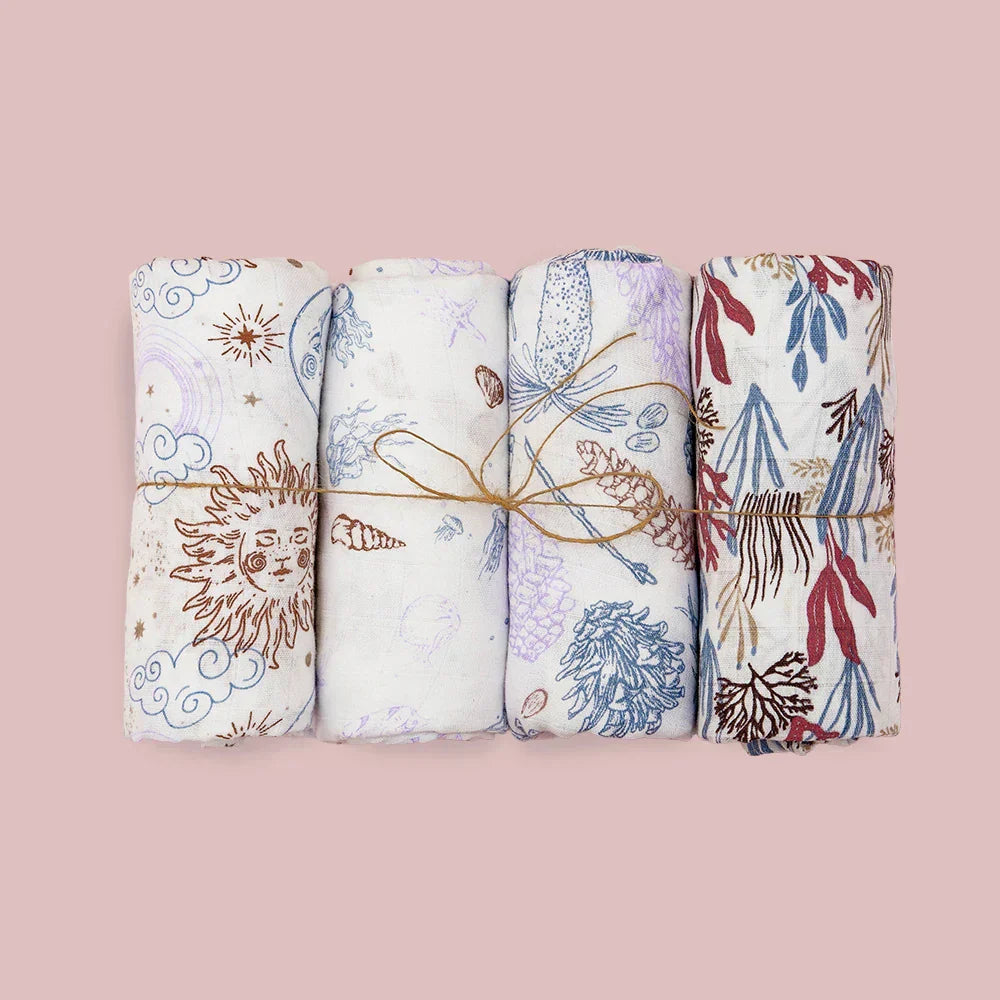 (Pack of 4) Elinfant Rainbow Color 100% Cotton Gift Set Popular Muslin Swaddle Blankets Bamboo Cotton Newborn Baby Bath Towel Wrap
