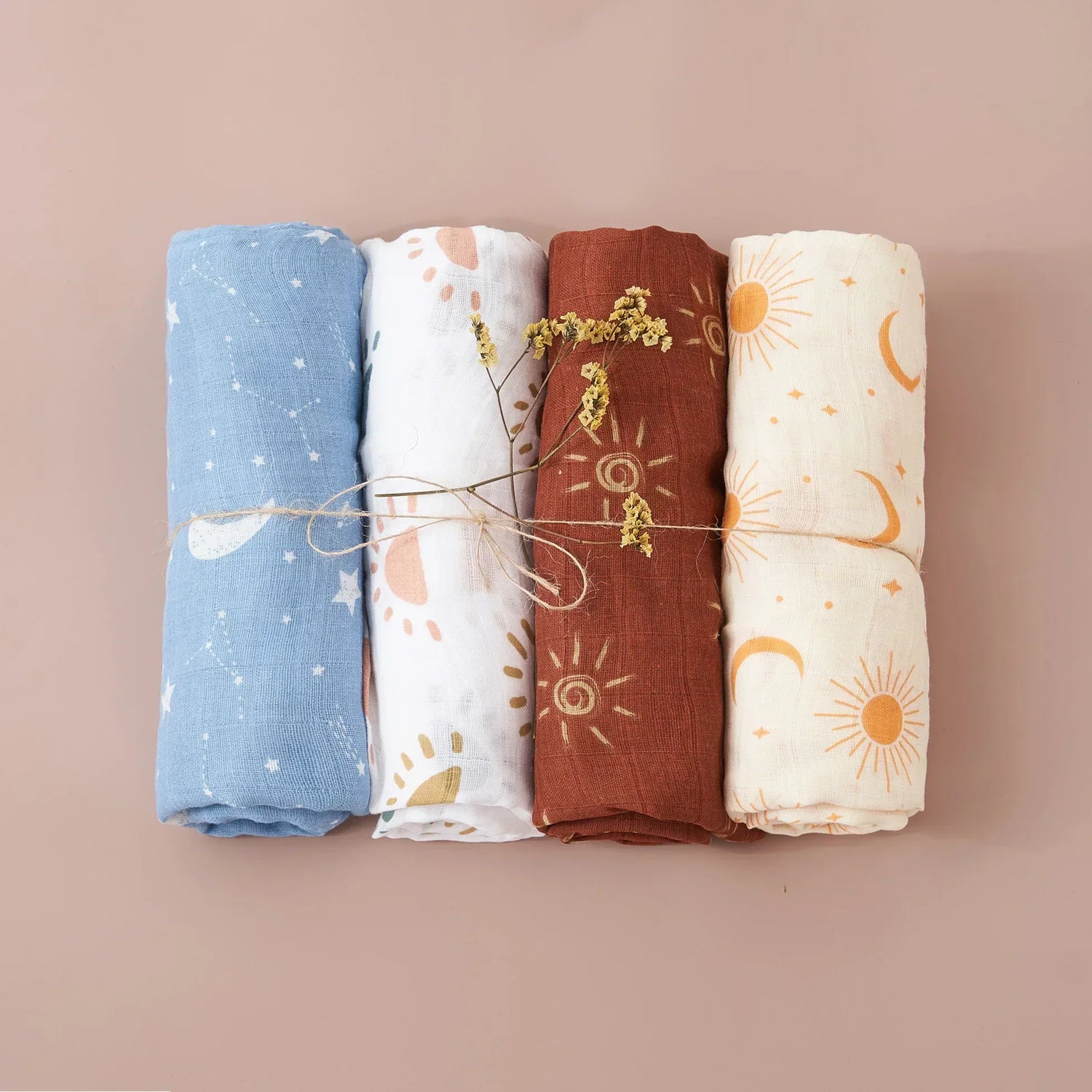 (Pack of 4) Elinfant Rainbow Color 100% Cotton Gift Set Popular Muslin Swaddle Blankets Bamboo Cotton Newborn Baby Bath Towel Wrap