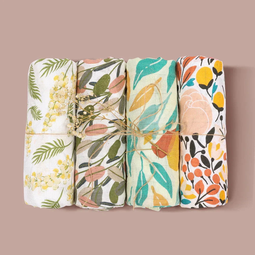 (Pack of 4) Elinfant Rainbow Color 100% Cotton Gift Set Popular Muslin Swaddle Blankets Bamboo Cotton Newborn Baby Bath Towel Wrap