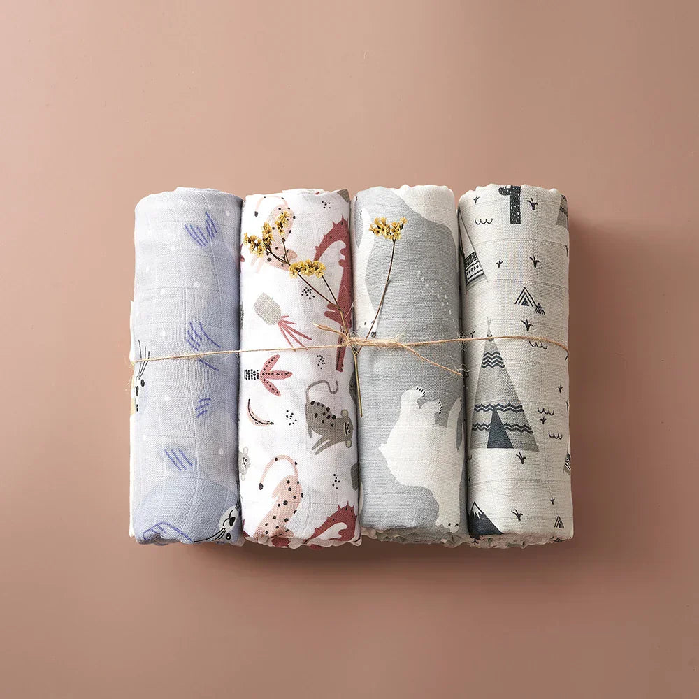 (Pack of 4) Elinfant Rainbow Color 100% Cotton Gift Set Popular Muslin Swaddle Blankets Bamboo Cotton Newborn Baby Bath Towel Wrap