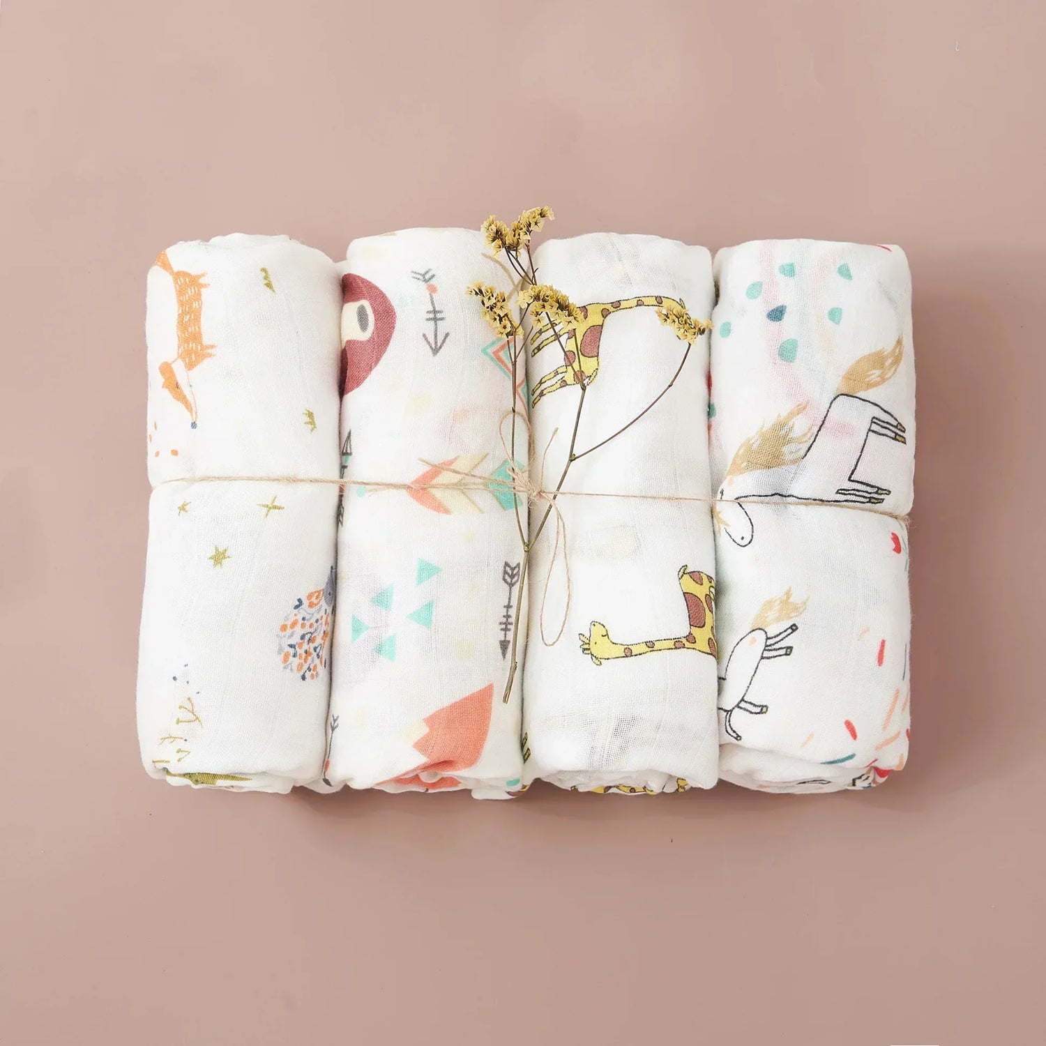 (Pack of 4) Elinfant Rainbow Color 100% Cotton Gift Set Popular Muslin Swaddle Blankets Bamboo Cotton Newborn Baby Bath Towel Wrap