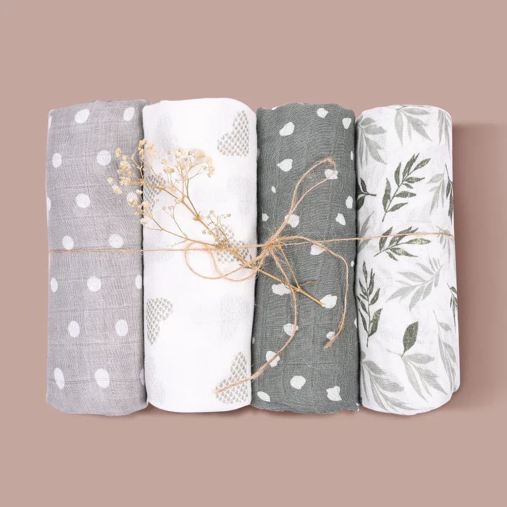(Pack of 4) Elinfant Rainbow Color 100% Cotton Gift Set Popular Muslin Swaddle Blankets Bamboo Cotton Newborn Baby Bath Towel Wrap