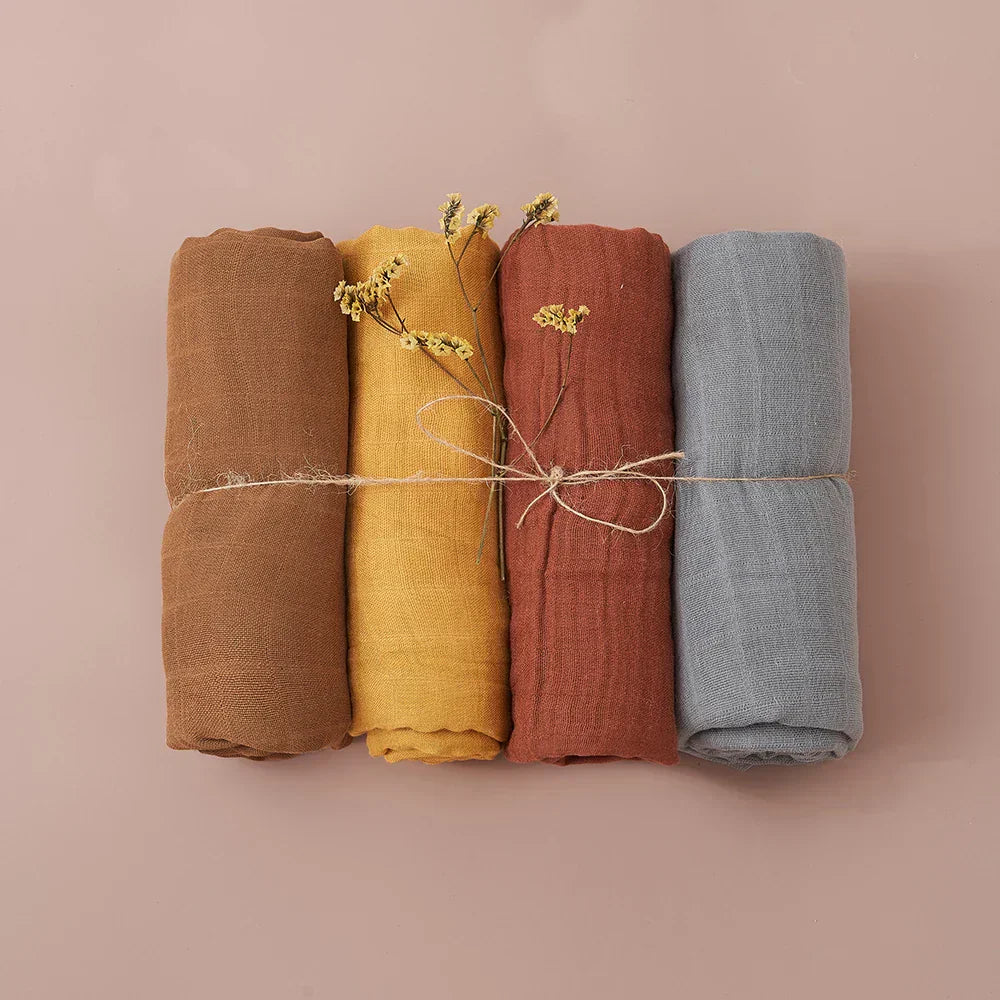 (Pack of 4) Elinfant Rainbow Color 100% Cotton Gift Set Popular Muslin Swaddle Blankets Bamboo Cotton Newborn Baby Bath Towel Wrap