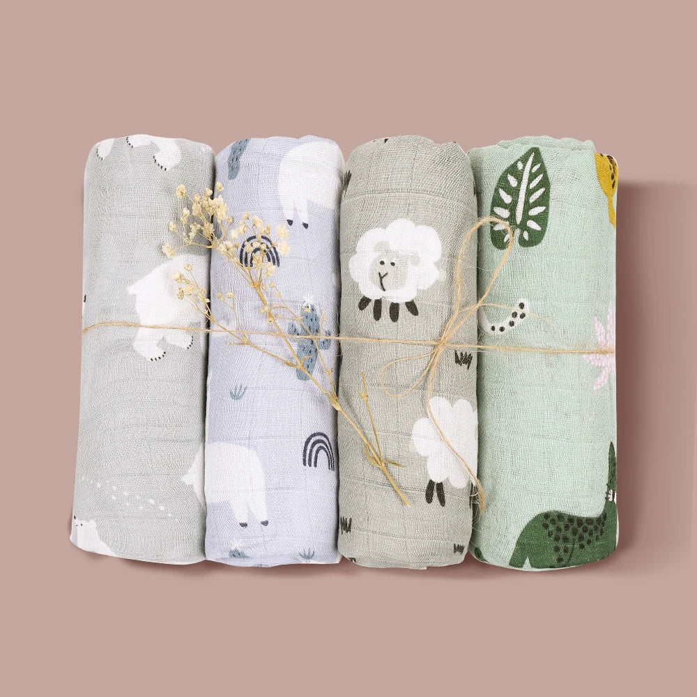 (Pack of 4) Elinfant Rainbow Color 100% Cotton Gift Set Popular Muslin Swaddle Blankets Bamboo Cotton Newborn Baby Bath Towel Wrap