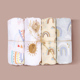 (Pack of 4) Elinfant Rainbow Color 100% Cotton Gift Set Popular Muslin Swaddle Blankets Bamboo Cotton Newborn Baby Bath Towel Wrap